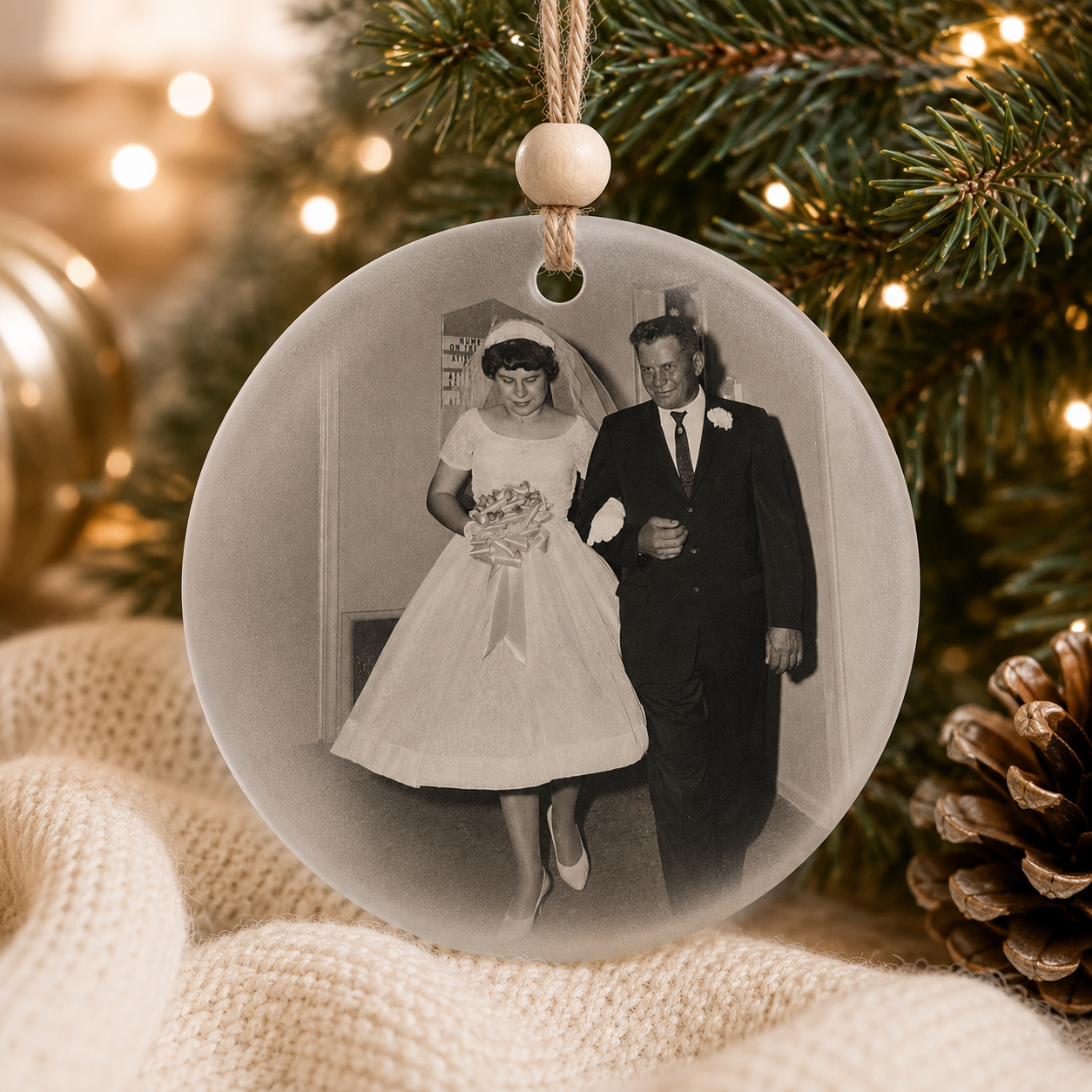 Custom Printed Glass Wedding Christmas Ornament