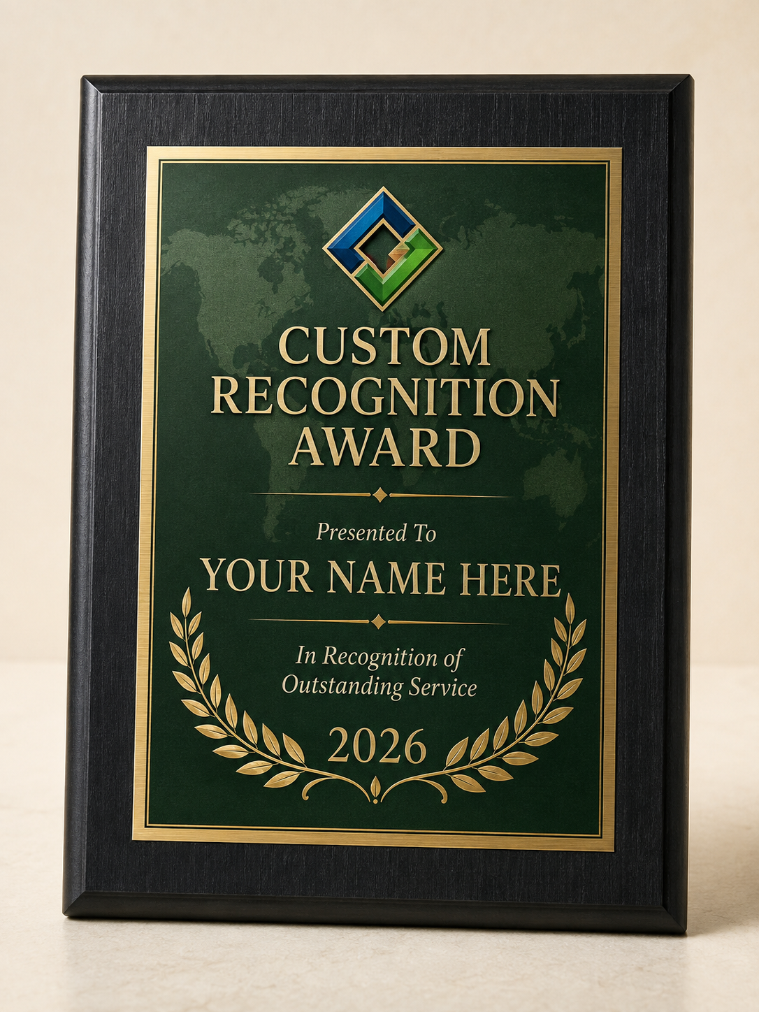 Custom UV Printed Brass Plaque with Wood Base | Personalized Recognition and Award Plaque