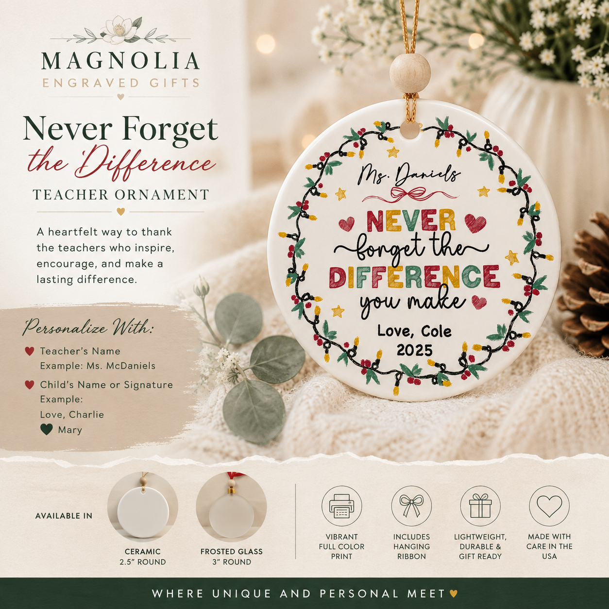 Never forget the Difference Teacher Ornament