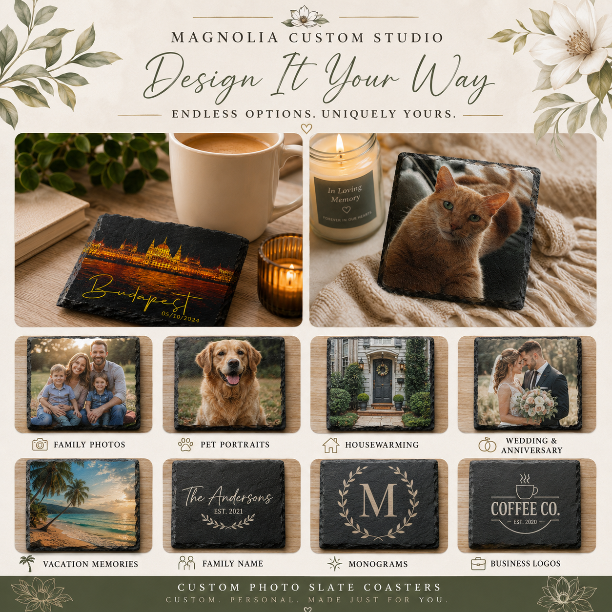 Custom Photo Slate Coasters | Personalized with Photos, Logos & Text