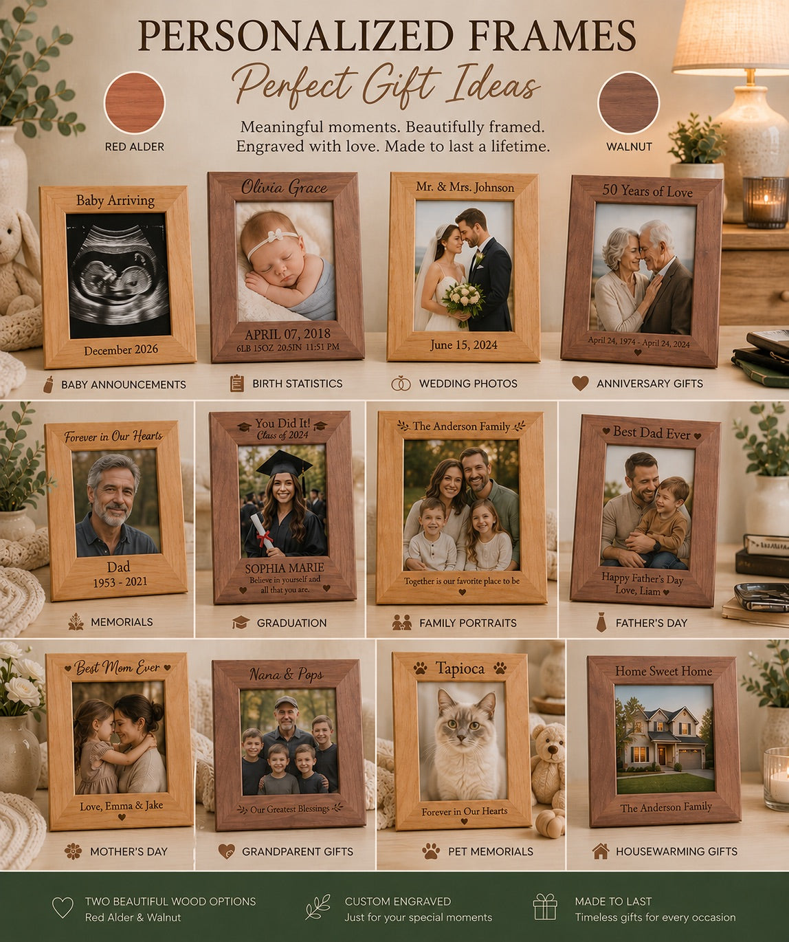 Personalized Engraved Wood Picture Frame