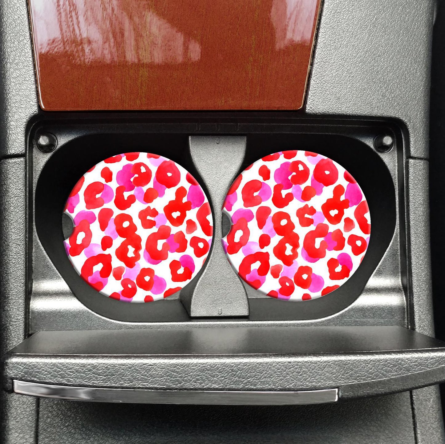 Red Pink Leopard Car Coaster