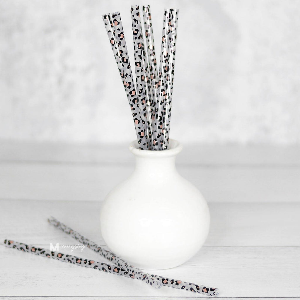 Rose Gold Leopard Print Straws