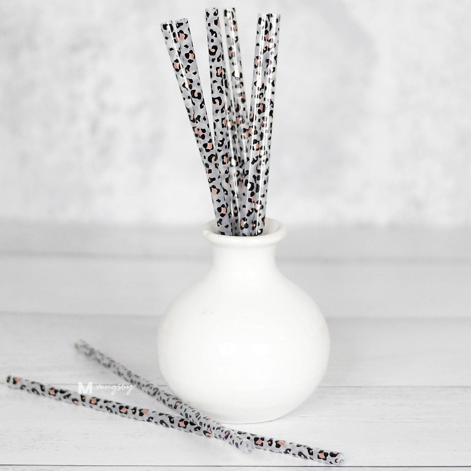 Rose Gold Leopard Print Straws