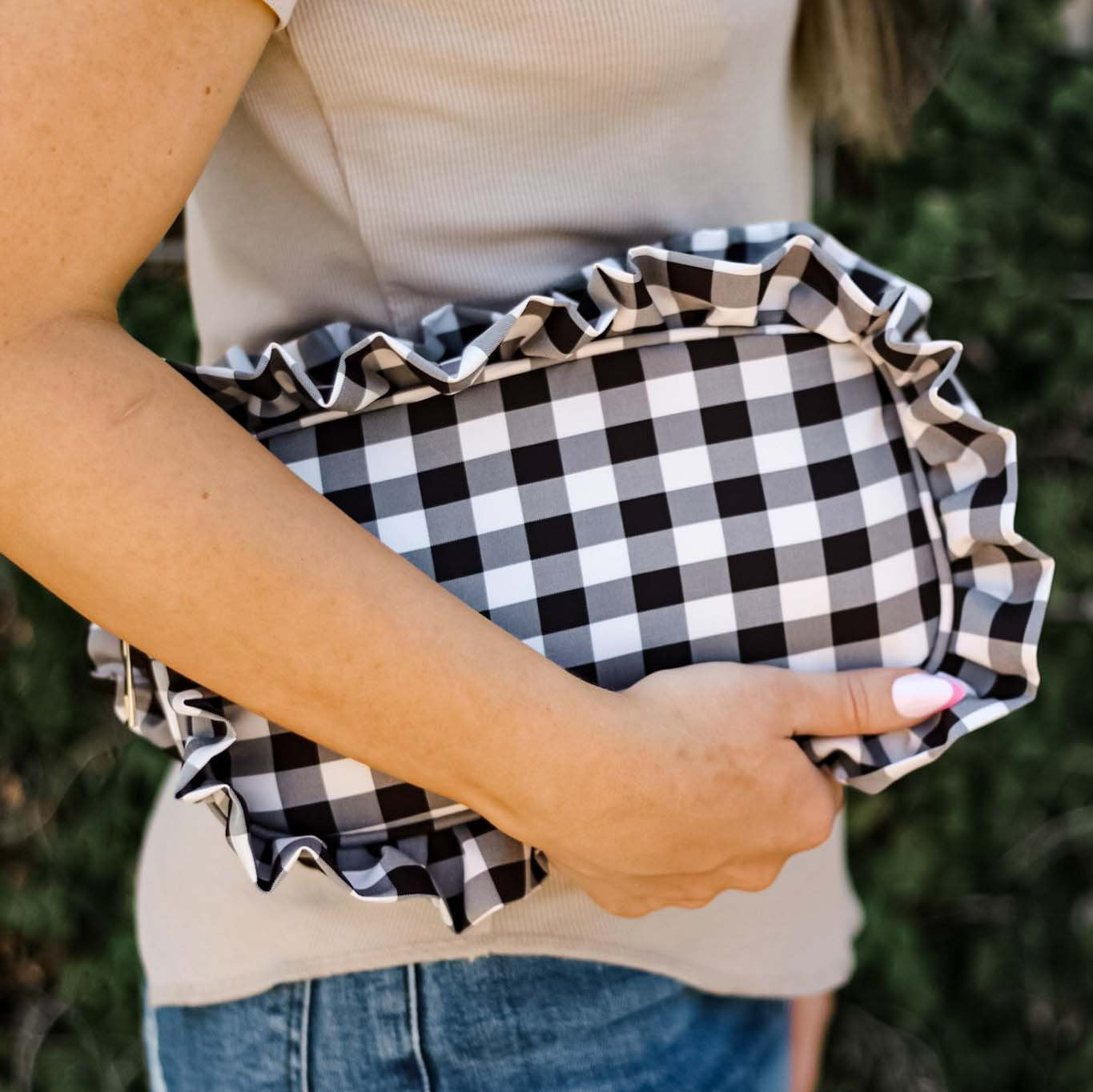 Gingham Frilly Cosmetic Bag