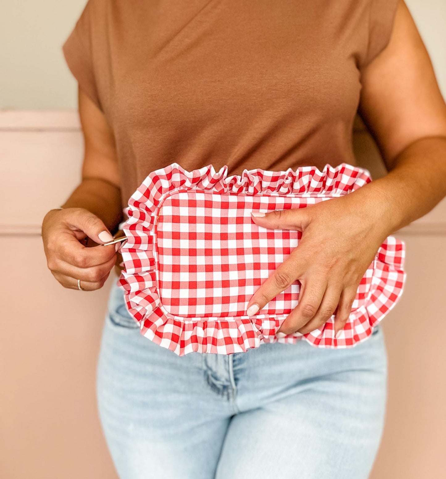 Gingham Frilly Cosmetic Bag
