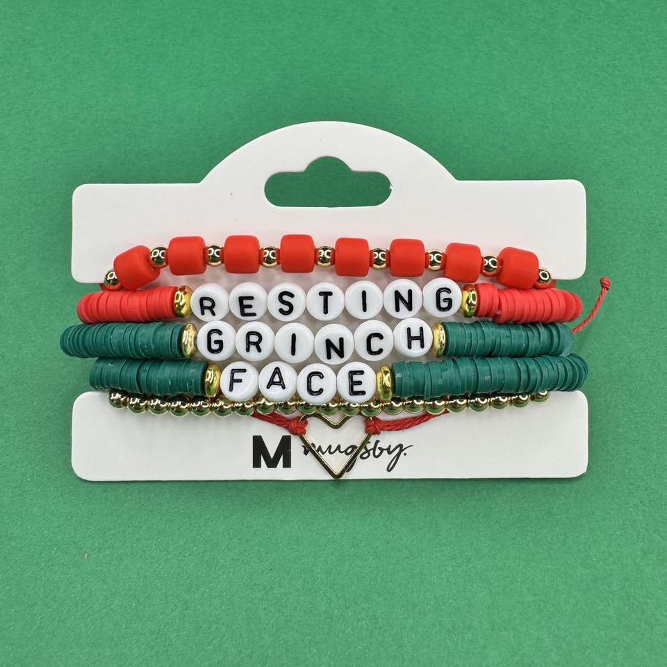 Resting Grinch Face Bracelet Set