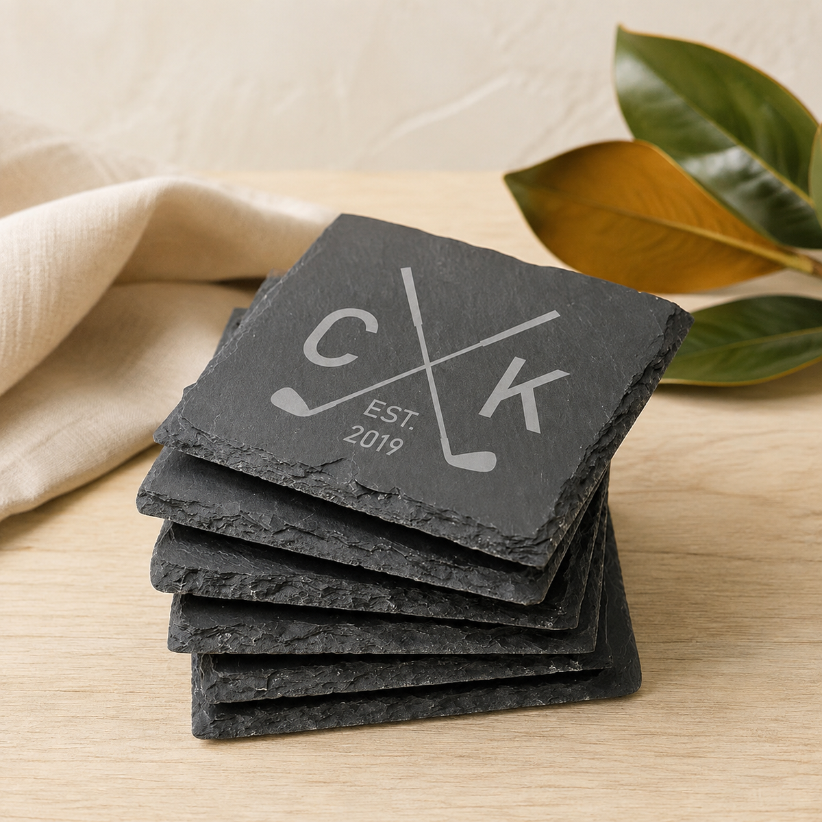 Personalized Engraved Slate Coaster Set