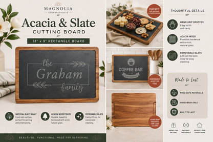 JM Series Personalized Acacia & Slate Serving Board