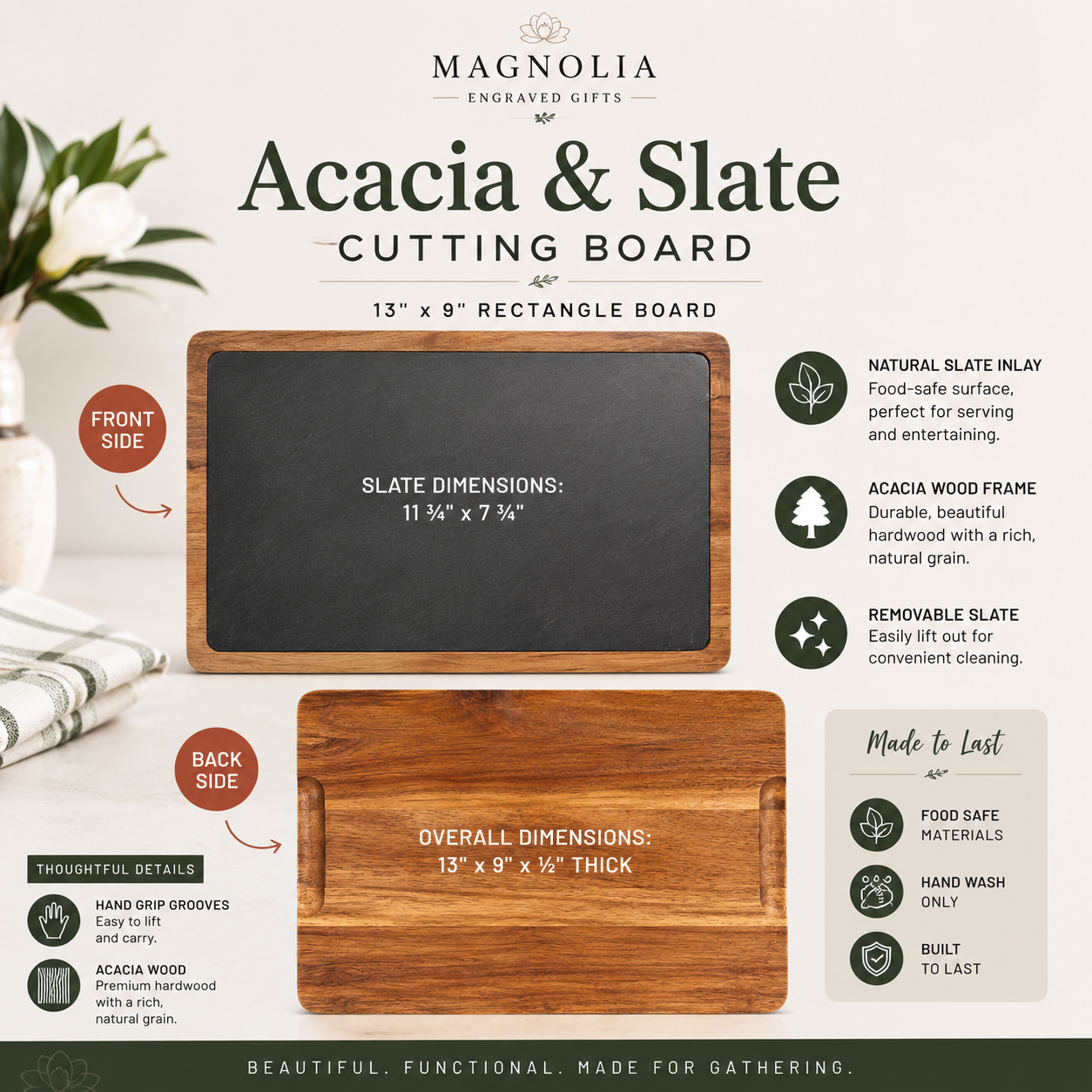 JM Series Personalized Acacia & Slate Serving Board