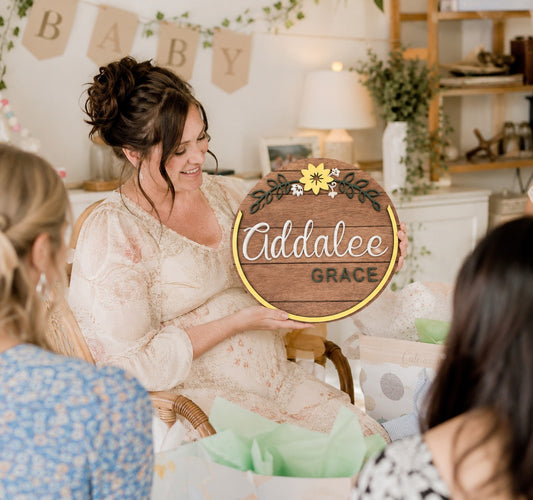 Personalized Floral Nursery Round Name Sign