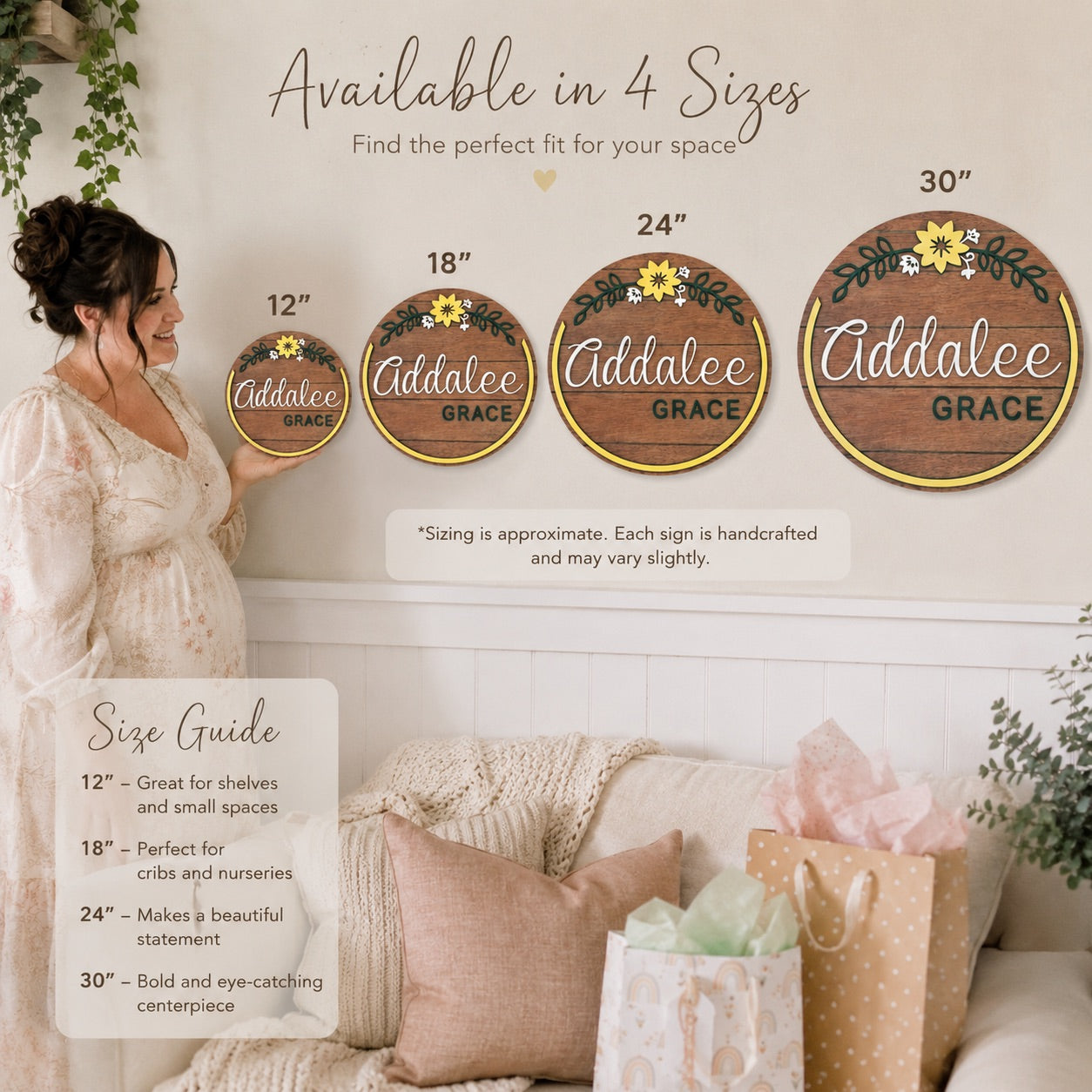 Personalized Floral Nursery Round Name Sign