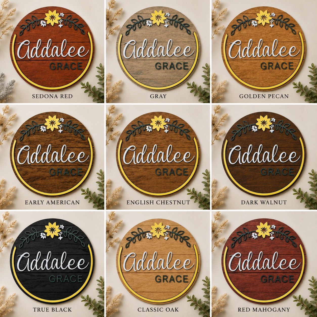 Personalized Floral Nursery Round Name Sign
