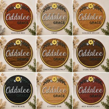 Personalized Floral Nursery Round Name Sign