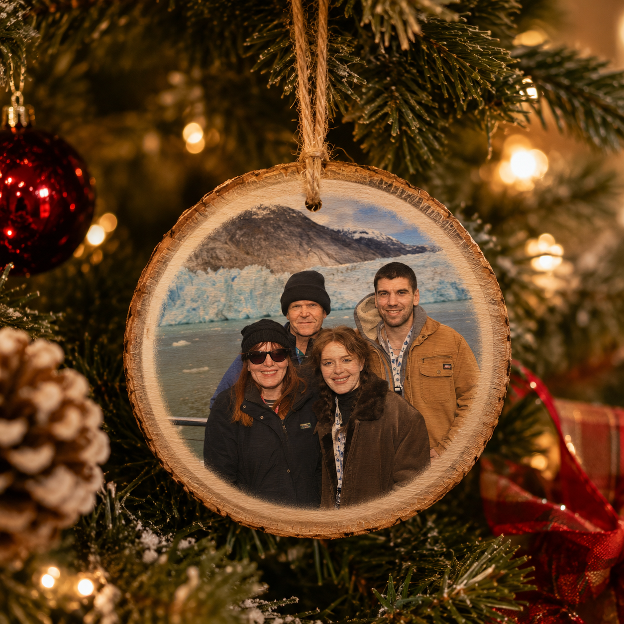Personalized Wood Slice Photo Ornament | Rustic Christmas Keepsake
