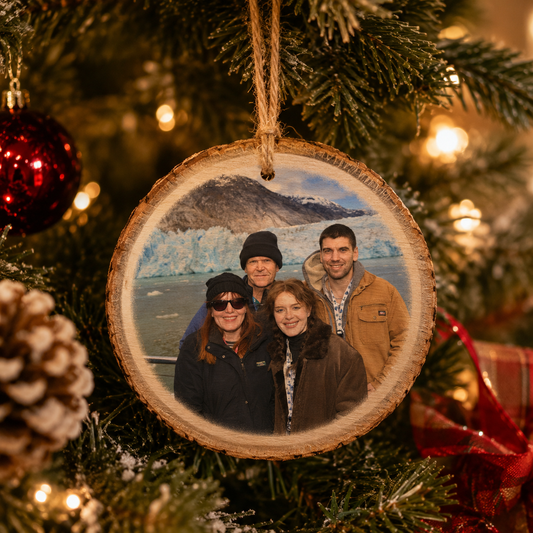 Personalized Wood Slice Photo Ornament | Rustic Christmas Keepsake