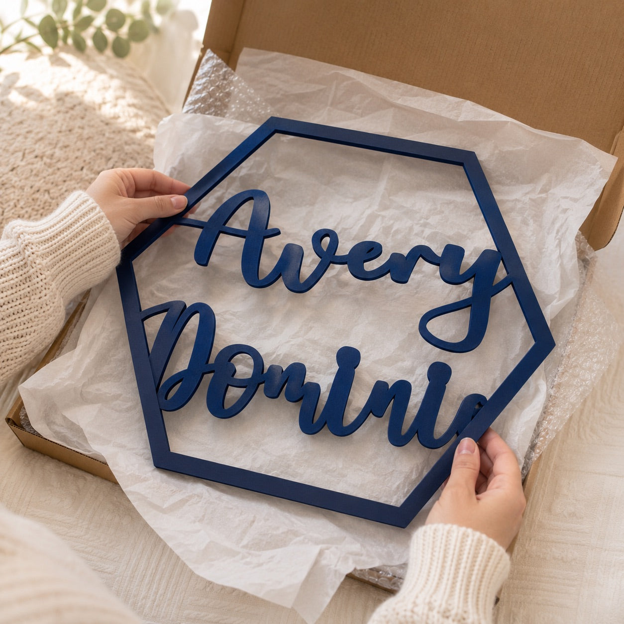 Hexagon Custom Name Cutout Wood Decor
