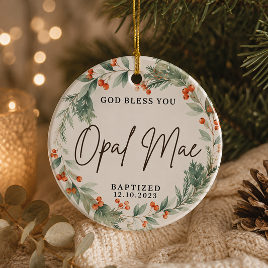 Personalized Baptism Keepsake Ornament | Ceramic or Frosted Glass