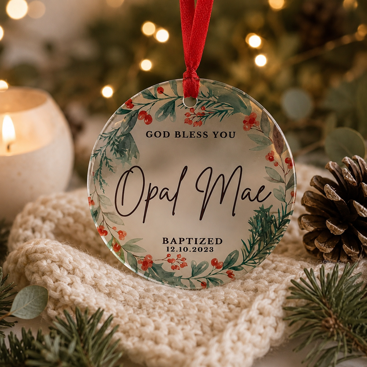 Personalized Baptism Keepsake Ornament | Ceramic or Frosted Glass