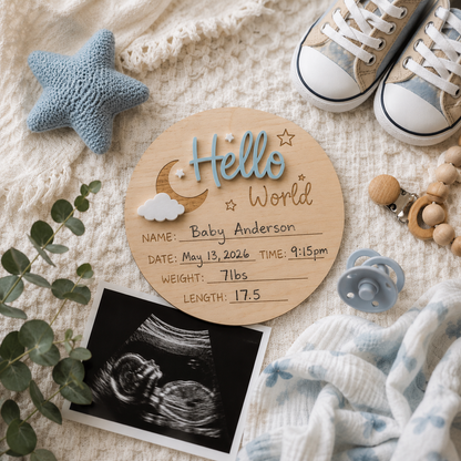 Hello World Baby Announcement Sign