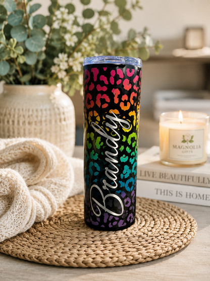 Rainbow Leopard 20 oz Skinny Stainless Steel Tumbler