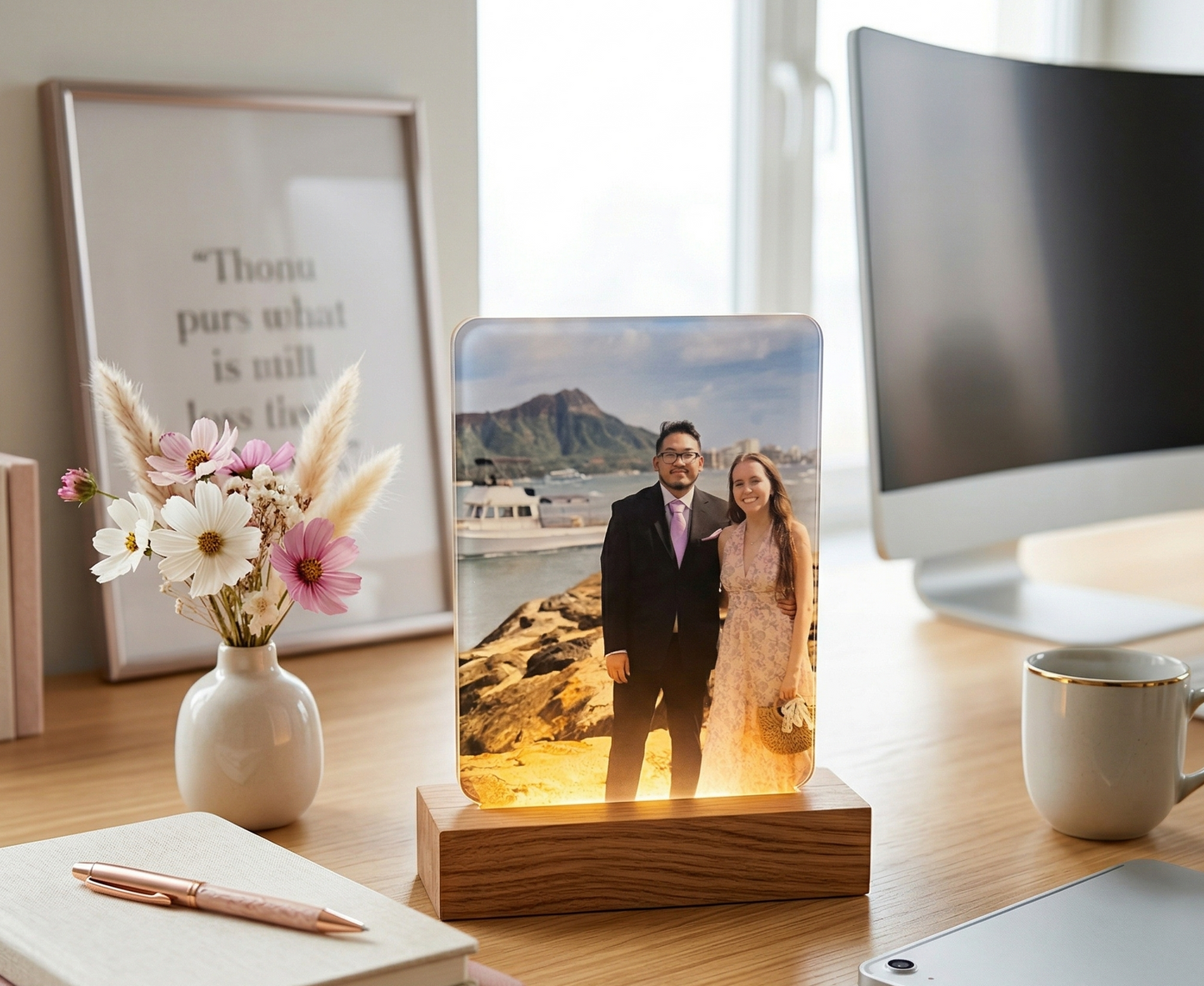 Custom Photo LED Acrylic with Wood Stand