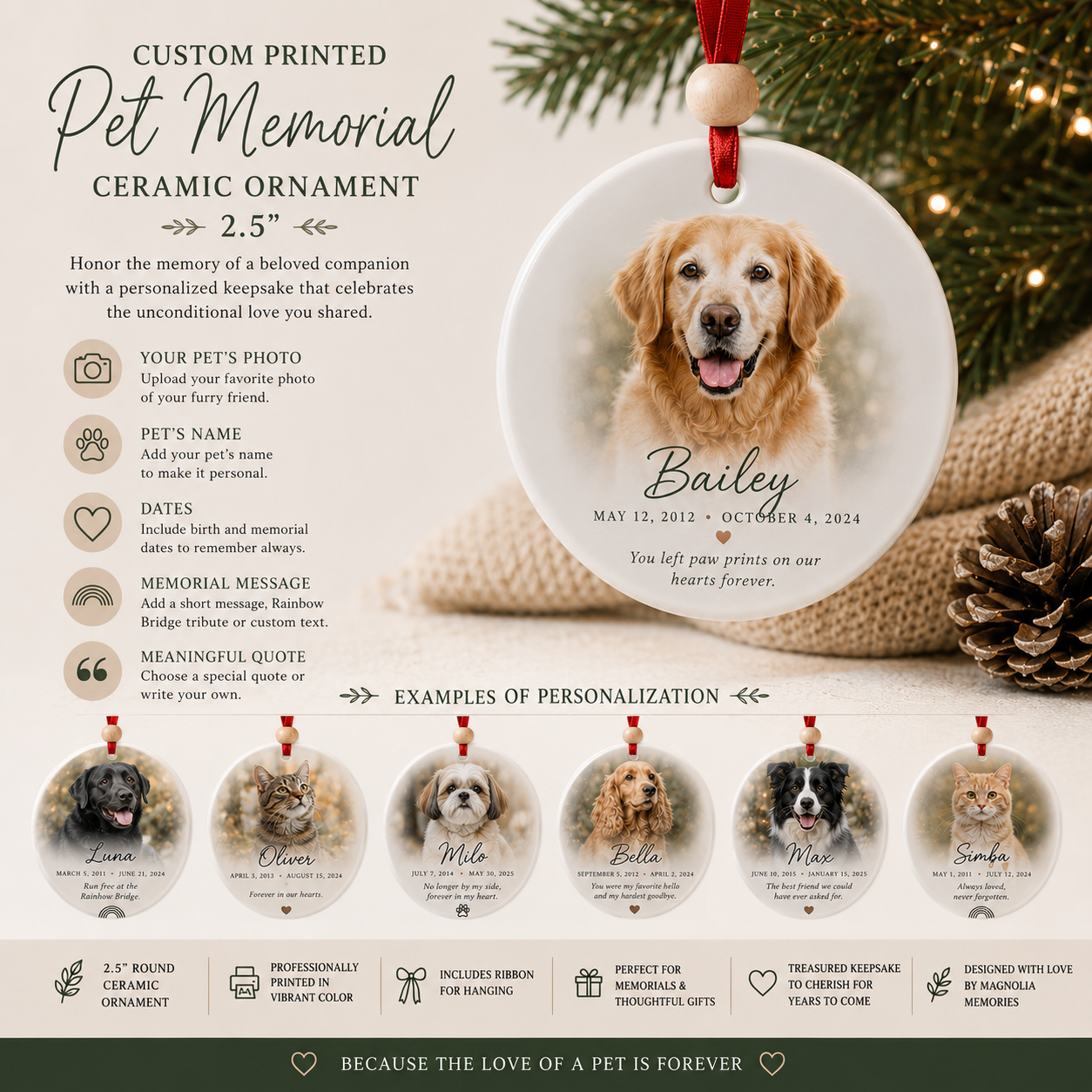 Custom Printed Pet Memorial Ceramic Ornament