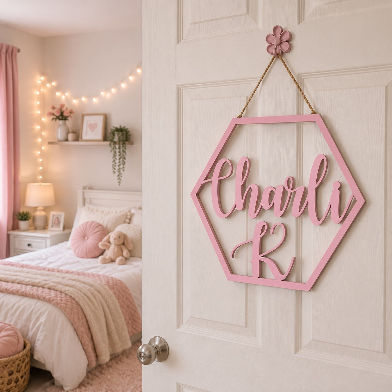 Hexagon Custom Name Cutout Wood Decor
