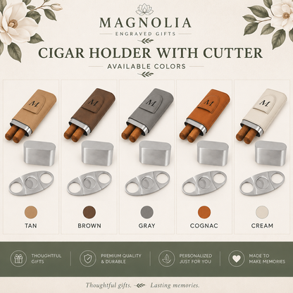 Personalized Leatherette Cigar Holder with Cutter