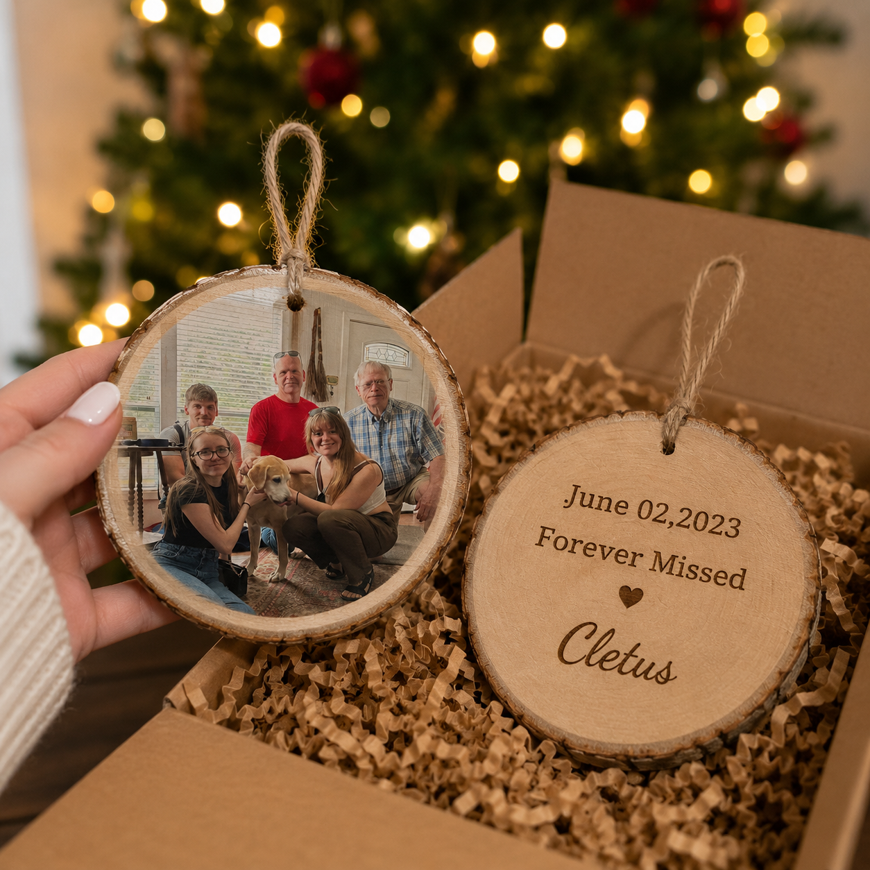 Personalized Pet Memorial Wood Slice Ornament | Custom Photo Keepsake