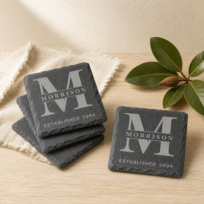Personalized Engraved Slate Coaster Set