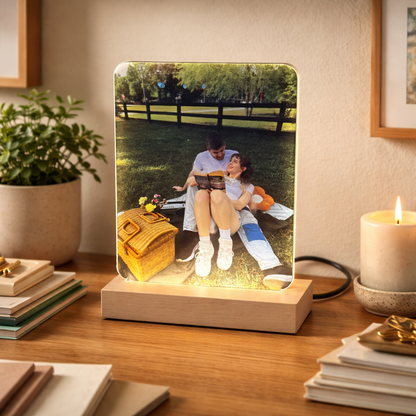 Custom Photo LED Acrylic with Wood Stand