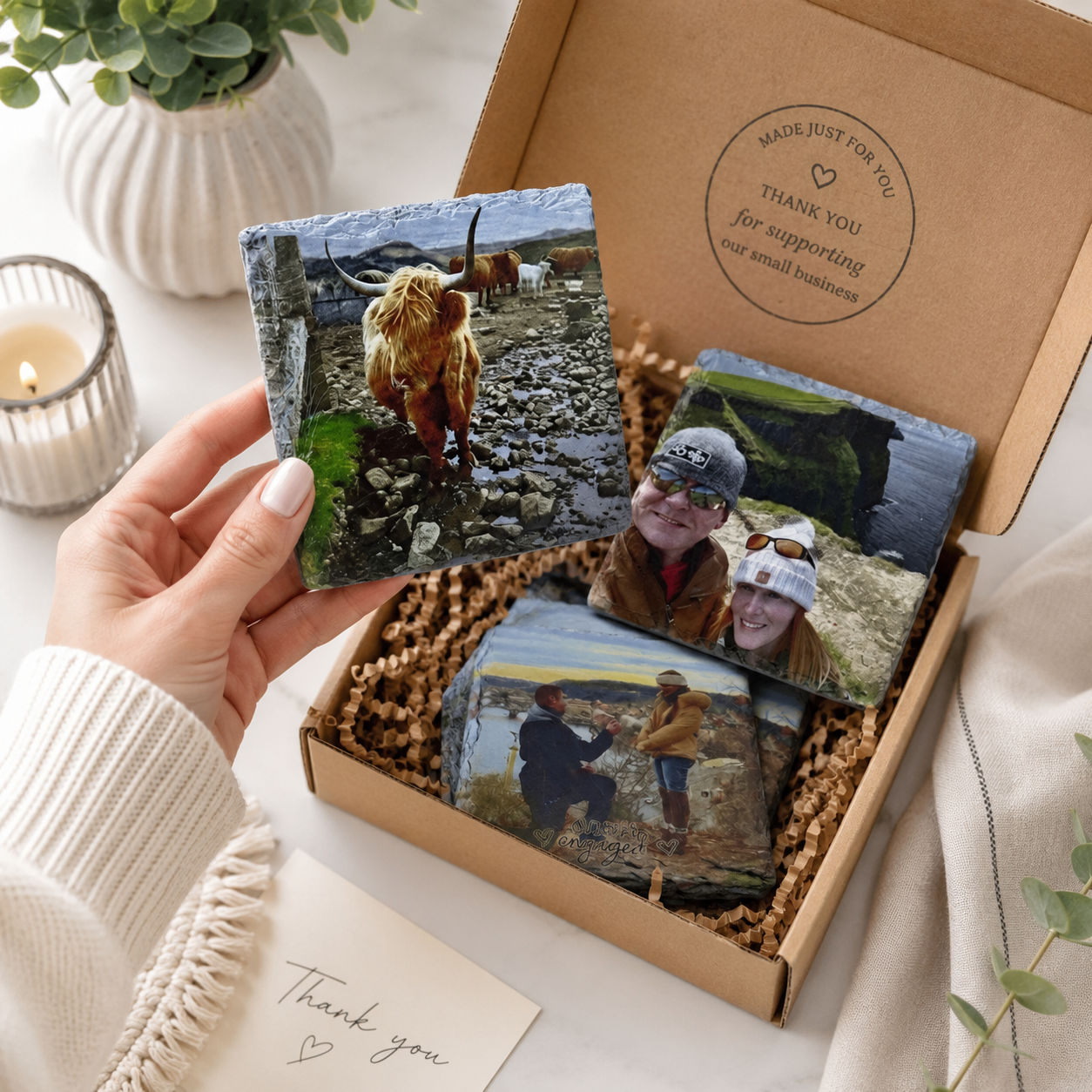 Custom Photo Slate Coasters | Set of 2, 4 or 6