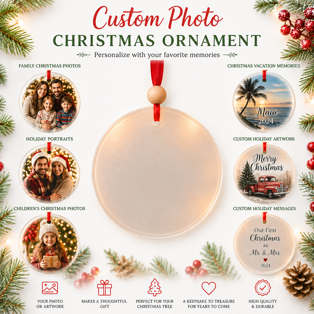 Custom Printed Glass Christmas Ornament