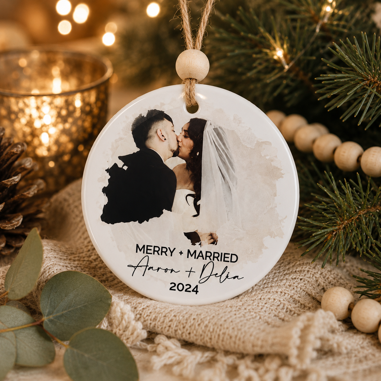 Custom Printed Ceramic Wedding  Christmas Ornament