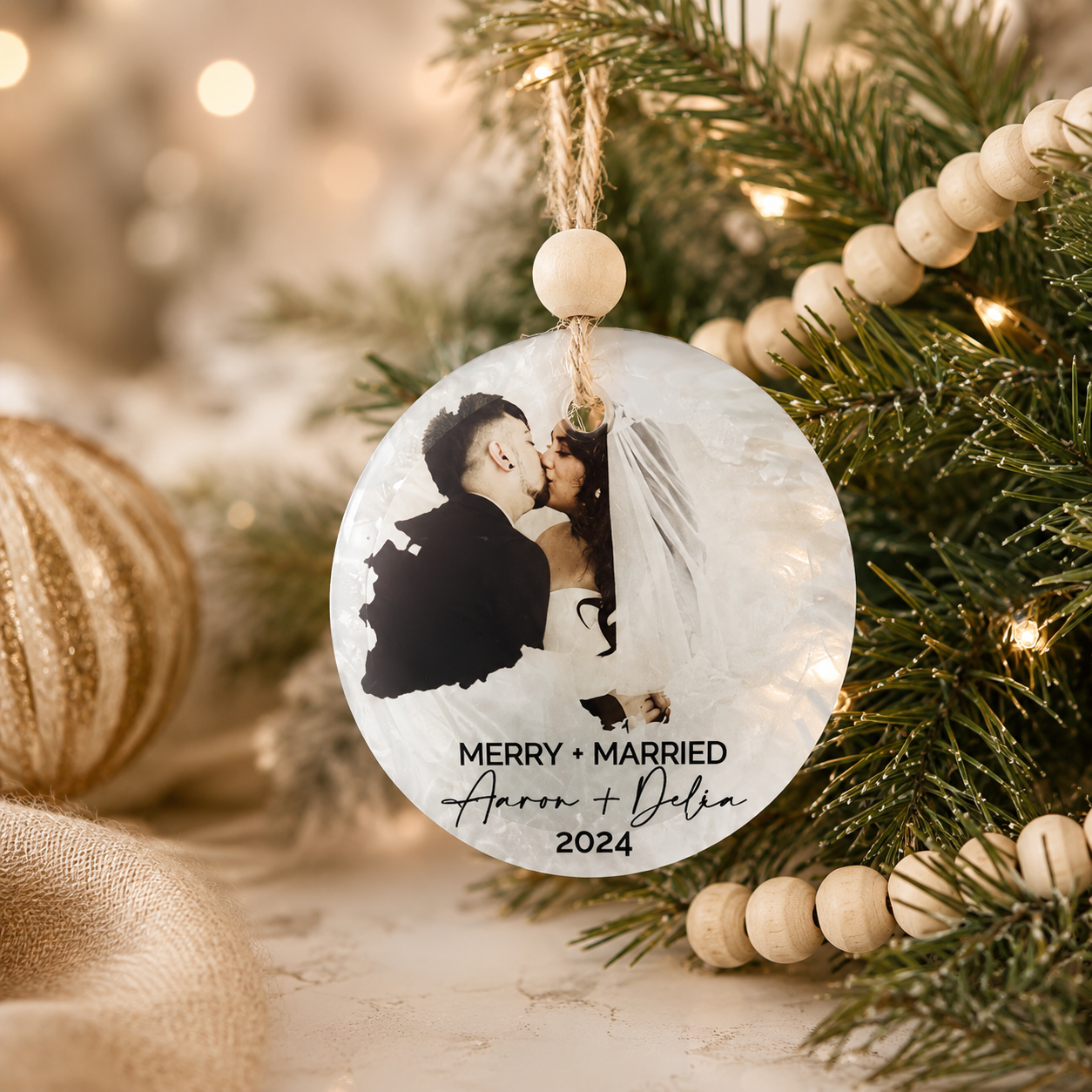 Custom Printed Glass Wedding  Christmas Ornament