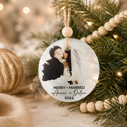 Custom Printed Glass Wedding  Christmas Ornament