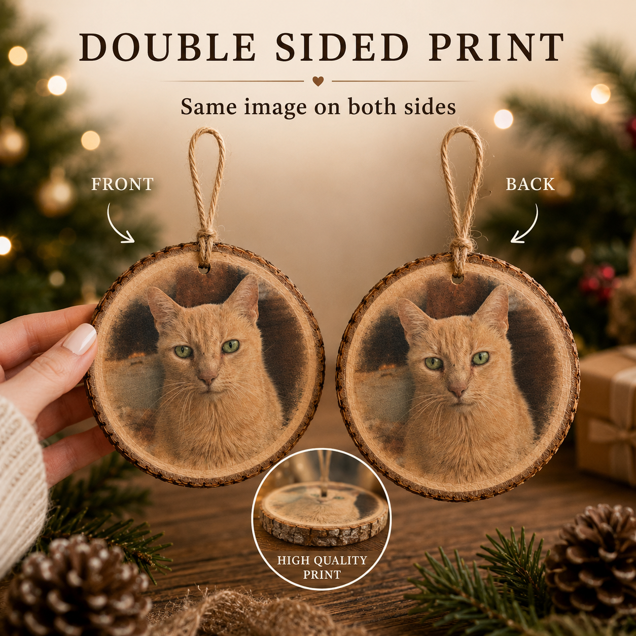 Personalized Pet Memorial Wood Slice Ornament | Custom Photo Keepsake