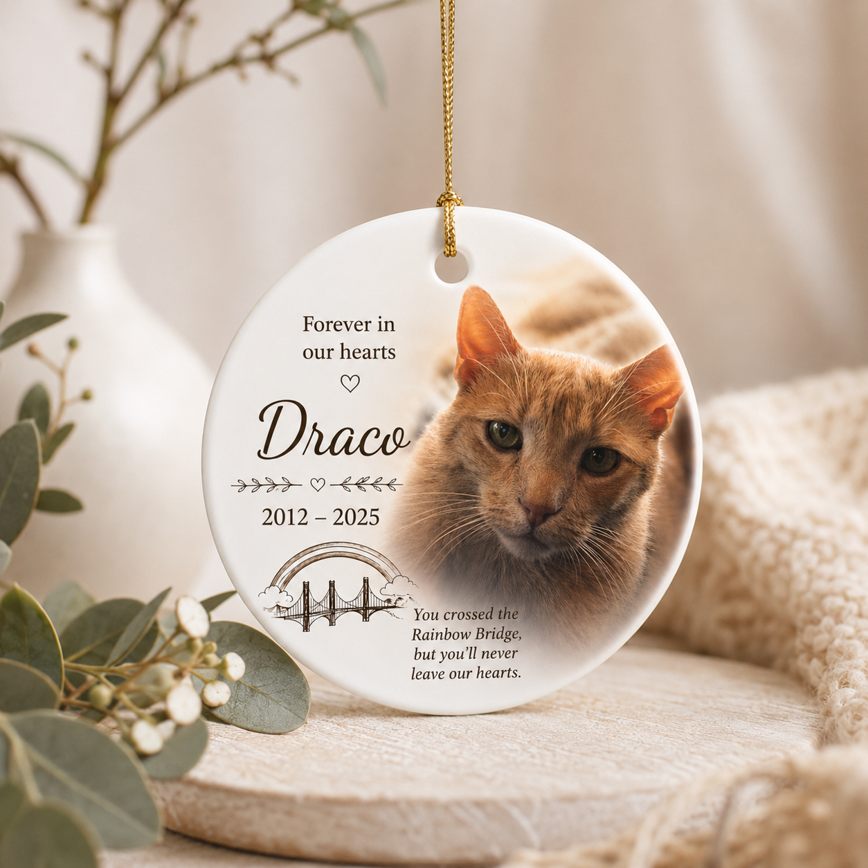 Custom Printed Pet Memorial Ceramic Ornament