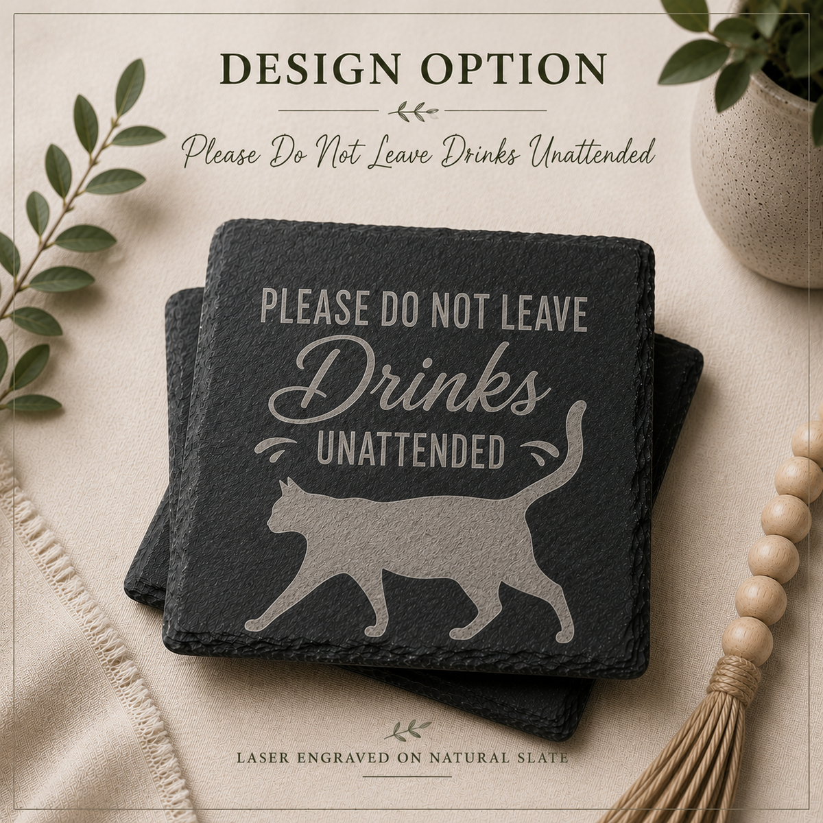 Personalized Engraved Slate Coaster Set