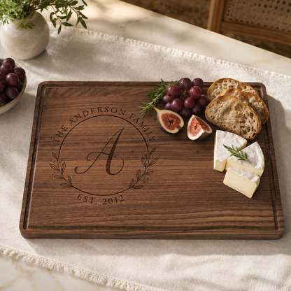 Personalized Walnut Cutting Board with Drip Channel – Custom Engraved Gift