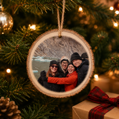 Personalized Wood Slice Photo Ornament | Rustic Christmas Keepsake