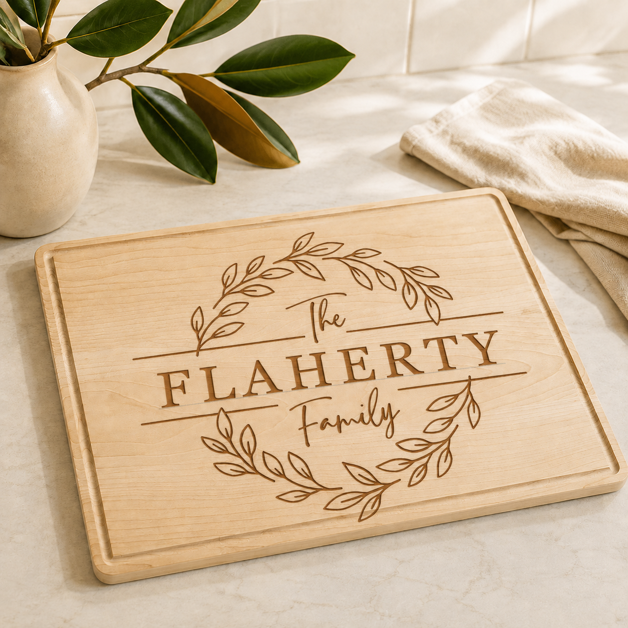Personalized Maple Cutting Board with Drip Channel