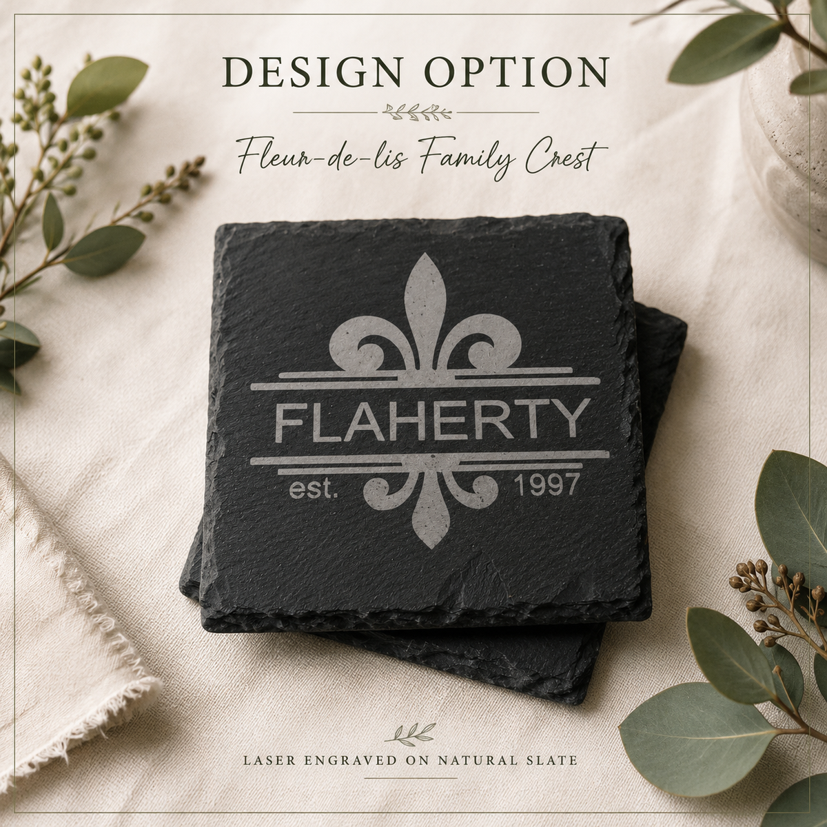 Personalized Engraved Slate Coaster Set