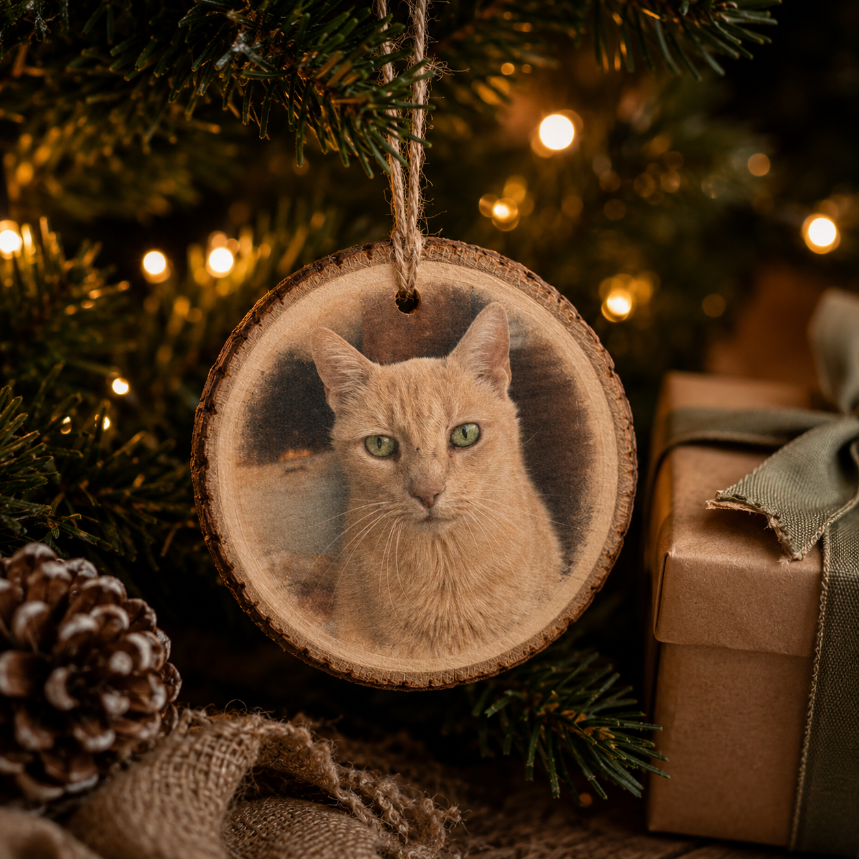 Personalized Pet Memorial Wood Slice Ornament | Custom Photo Keepsake