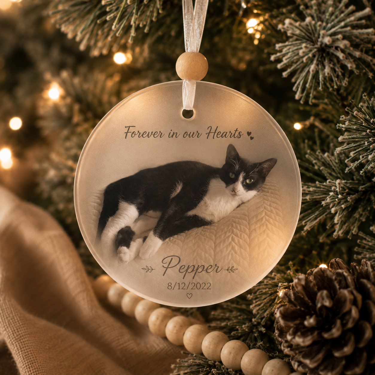 Custom Printed Pet Memorial Frosted Glass Ornament