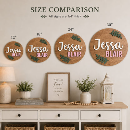 Personalized Wooden Round Name Sign | Custom Nursery & Family Wall Decor