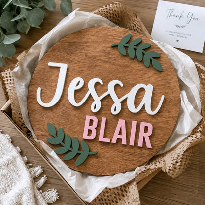 Personalized Wooden Round Name Sign | Custom Nursery & Family Wall Decor