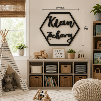 Hexagon Custom Name Cutout Wood Decor