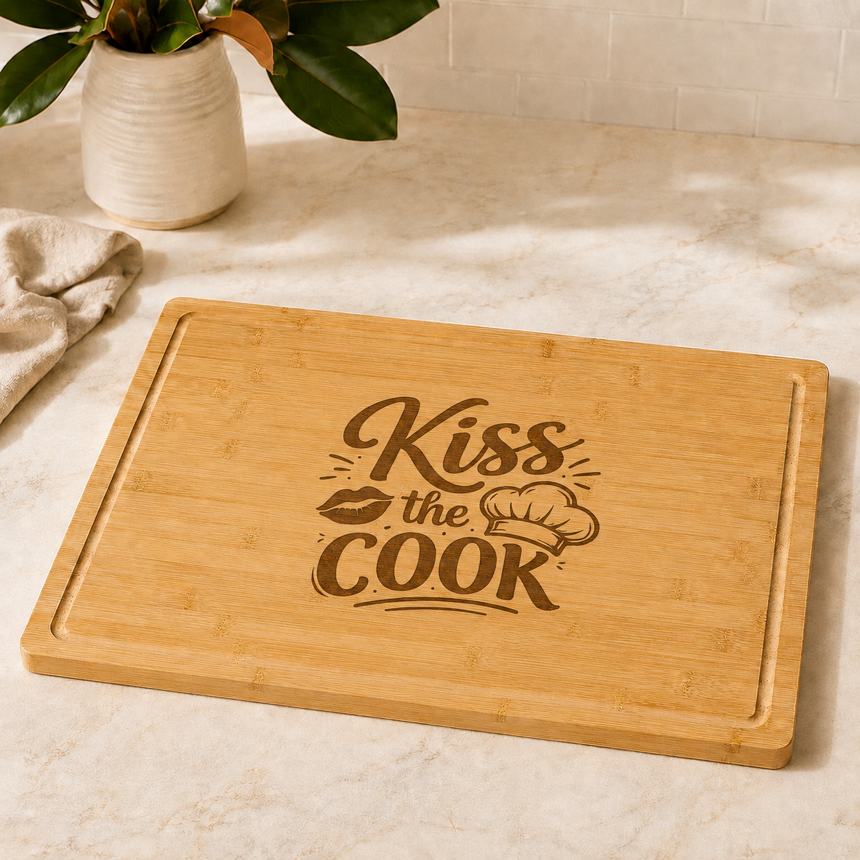 Bamboo Engraved Cutting Board with Drip Ring